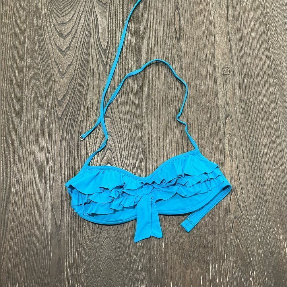 Gilly Hicks Swim Bright Ocean Blue Ruffle Bikini Top Size XS